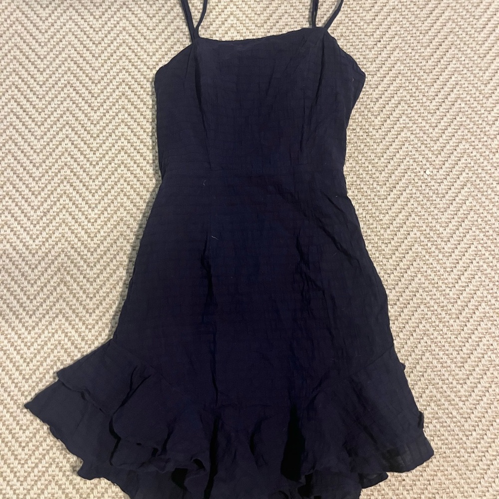 Selfie Leslie Navy Blue Dress with Ruffle Hem & Double bows on back